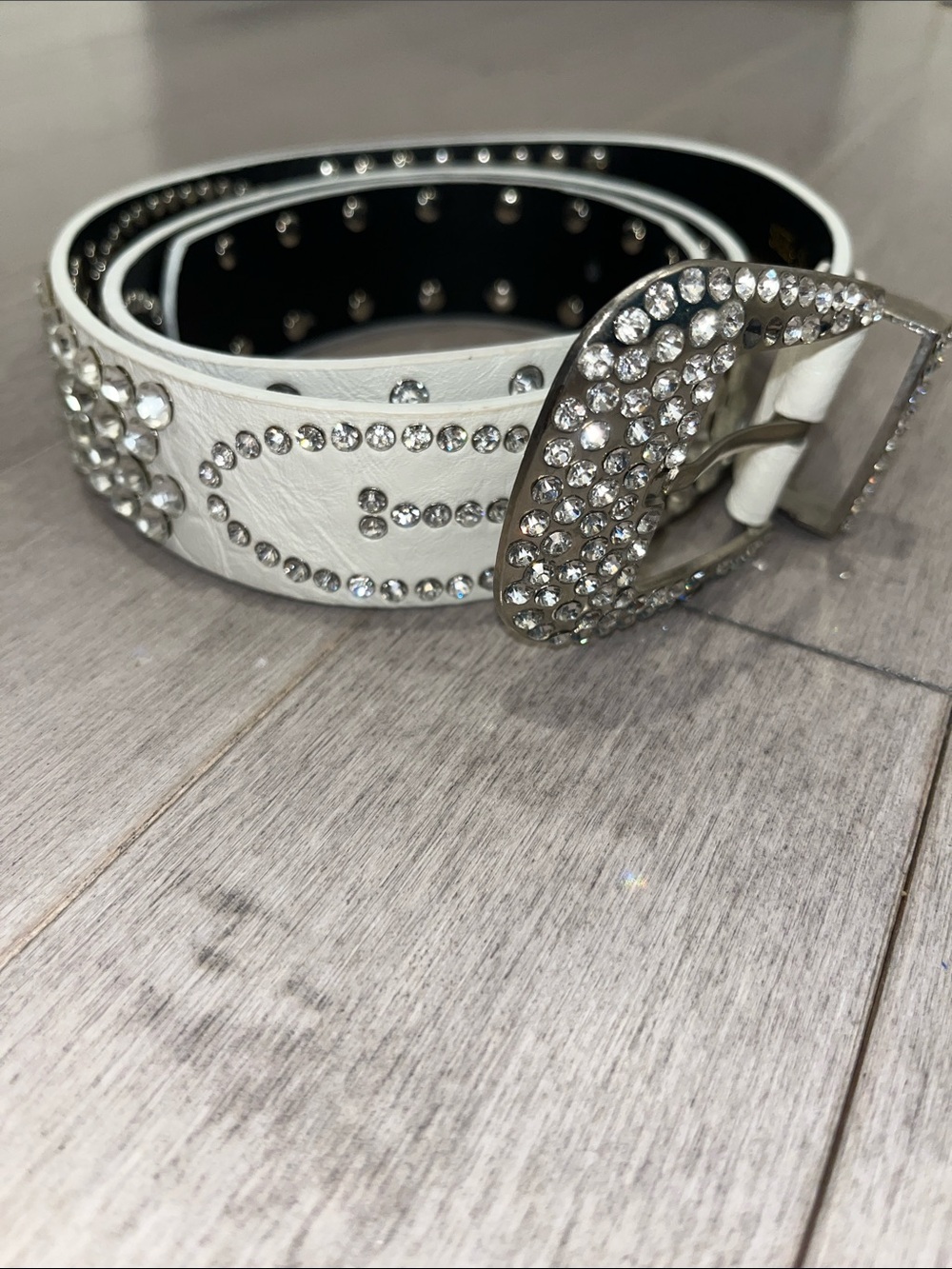 White Studded Rhinestone Accent Belt